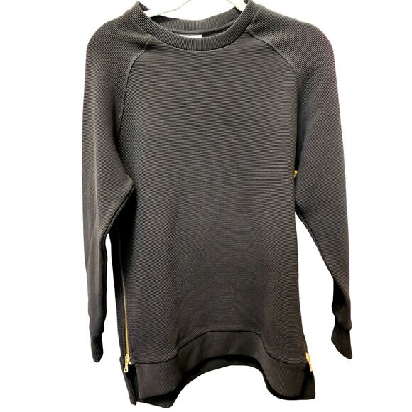 VARLEY SMALL Black Ribbed Manning Sweatshirt Pullover Sweater Zipper Detail - Picture 1 of 7